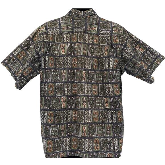Vintage Y2K REYN SPOONER Hawaiian Traditionals Tiki ALOHA SHIRT Geometric Totems - Picture 4 of 5